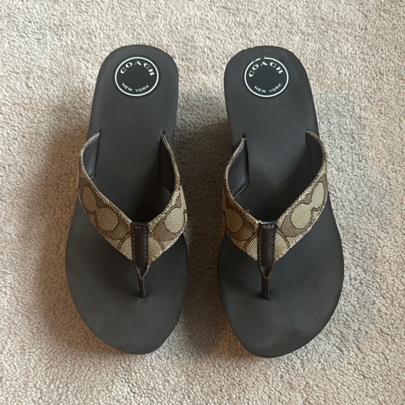 Coach Brown and Black Flip Flops - Picture 1 of 5